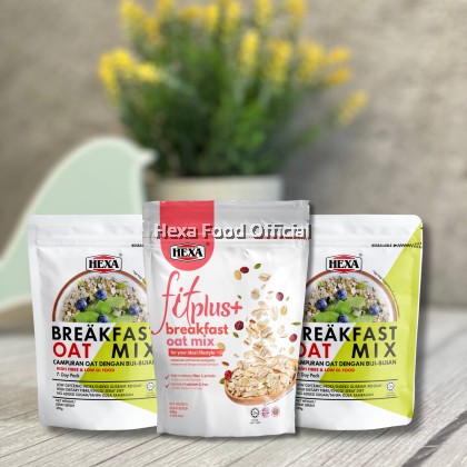 HEXA HALAL Breakfast Oat Mix 350gm X 2pkt   HEXA Fitplus Breakfast Oat Mix 300gm
