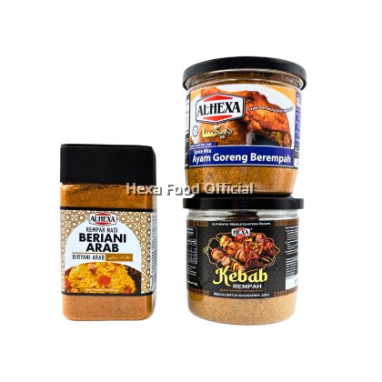 HEXA SET B OF AIDILFITRI 2023 Rempah Kebab 150gm  Ayam Goreng  Berempah 150gm   Nasi Beriani  Arab 150gm