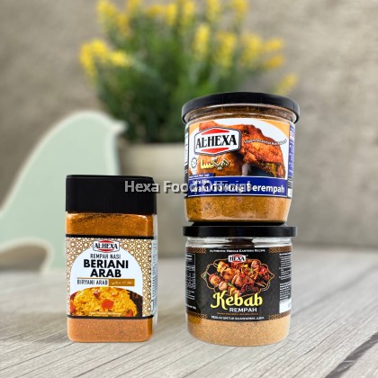 HEXA SET B OF AIDILFITRI 2023 Rempah Kebab 150gm  Ayam Goreng  Berempah 150gm   Nasi Beriani  Arab 150gm