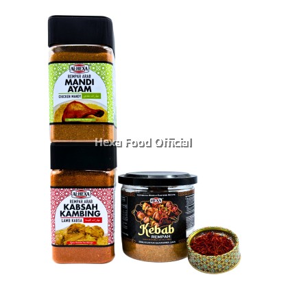 HEXA SET C OF AIDILFITRI 2023     Rempah Kebab 150gm Rempah Kabsah 150gm Rempah Mandi 150gm Saffron sargol 1gm