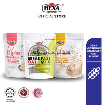HEXA Fitplus Breakfast Oat Mix 300gm + Breakfast Oat Mix 350gm + Fit Plus Breakfast Oat Mix with Barley Flakes 250gm SET HEXA Fitplus Breakfast Oat Mix 300gm + Breakfast Oat Mix 350gm + Fit Plus Breakfast Oat Mix with Barley Flakes 250gm SET