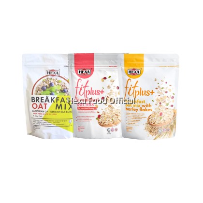 HEXA Fitplus Breakfast Oat Mix 300gm + Breakfast Oat Mix 350gm + Fit Plus Breakfast Oat Mix with Barley Flakes 250gm SET HEXA Fitplus Breakfast Oat Mix 300gm + Breakfast Oat Mix 350gm + Fit Plus Breakfast Oat Mix with Barley Flakes 250gm SET